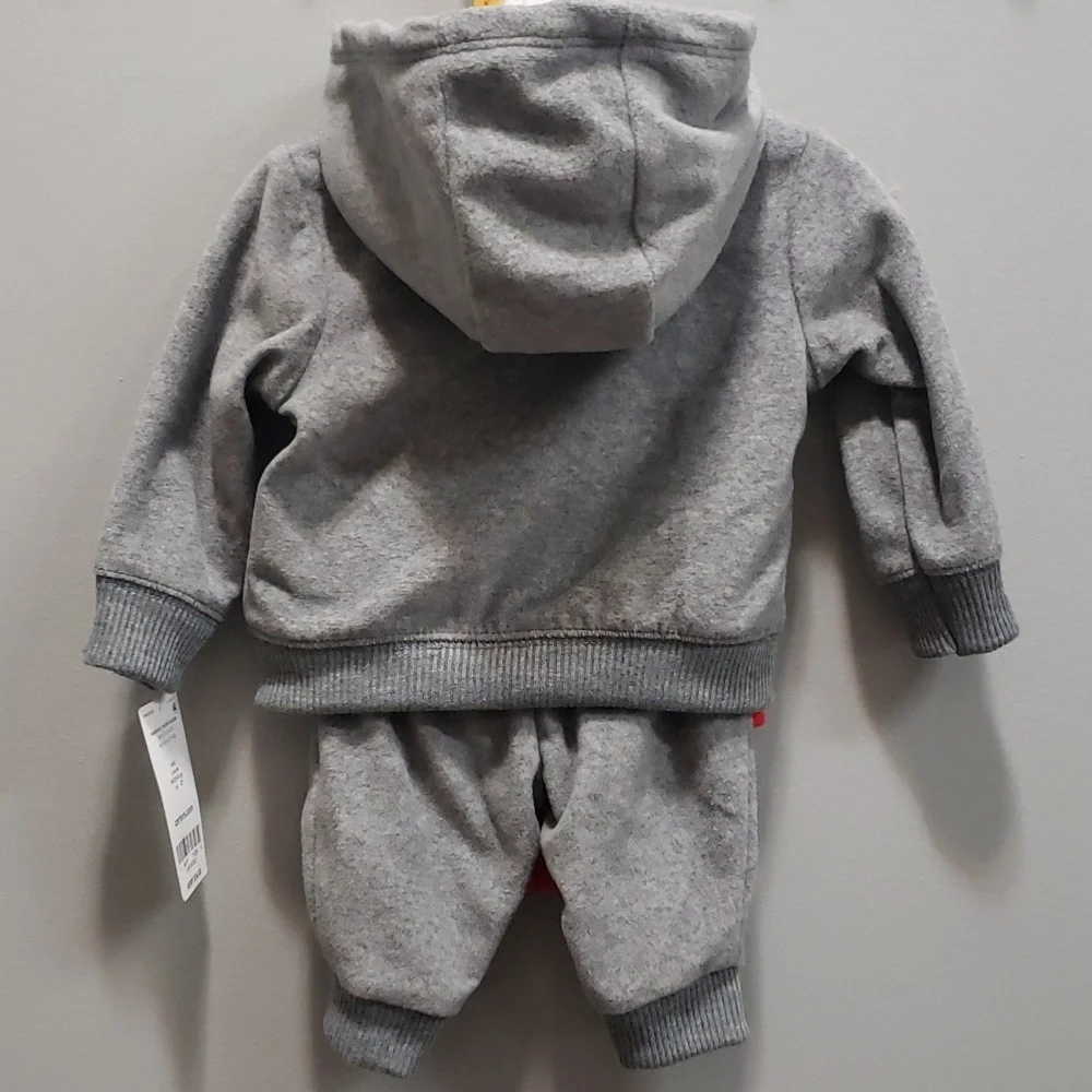 Carter's NWT Newborn 3-piece Gray Fleece Hoodie and Pants with Red Onesie